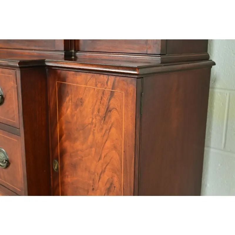 Kittinger Furniture Georgian Flame Mahogany Breakfront Bookcase Cabinet, Circa 1960s - Image 10
