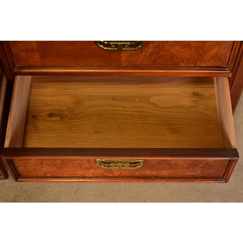 Thomasville Mid-Century Hollywood Regency Chinoiserie Burl Wood Long Dresser or Credenza, Circa 1970s - Image 10