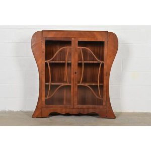 Antique Art Deco Carved Walnut Bookcase or Display Cabinet, Circa 1920s