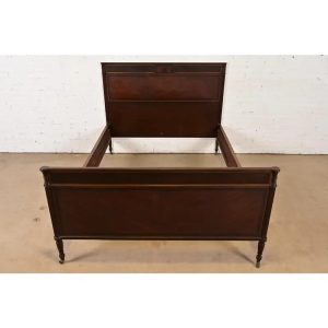 Berkey & Gay Antique French Regency Louis XVI Mahogany and Burl Wood Full Size Bed, Circa 1920s