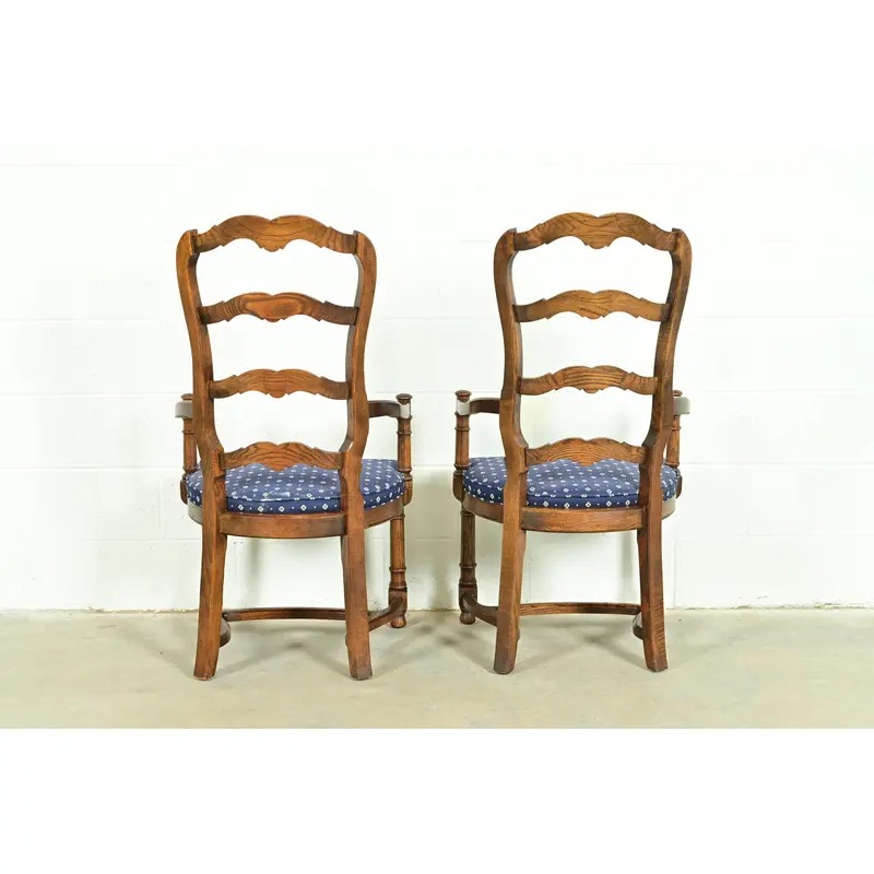 Century Furniture French Country Carved Solid Oak Ladder Back Dining Chairs, Set of Six - Image 11