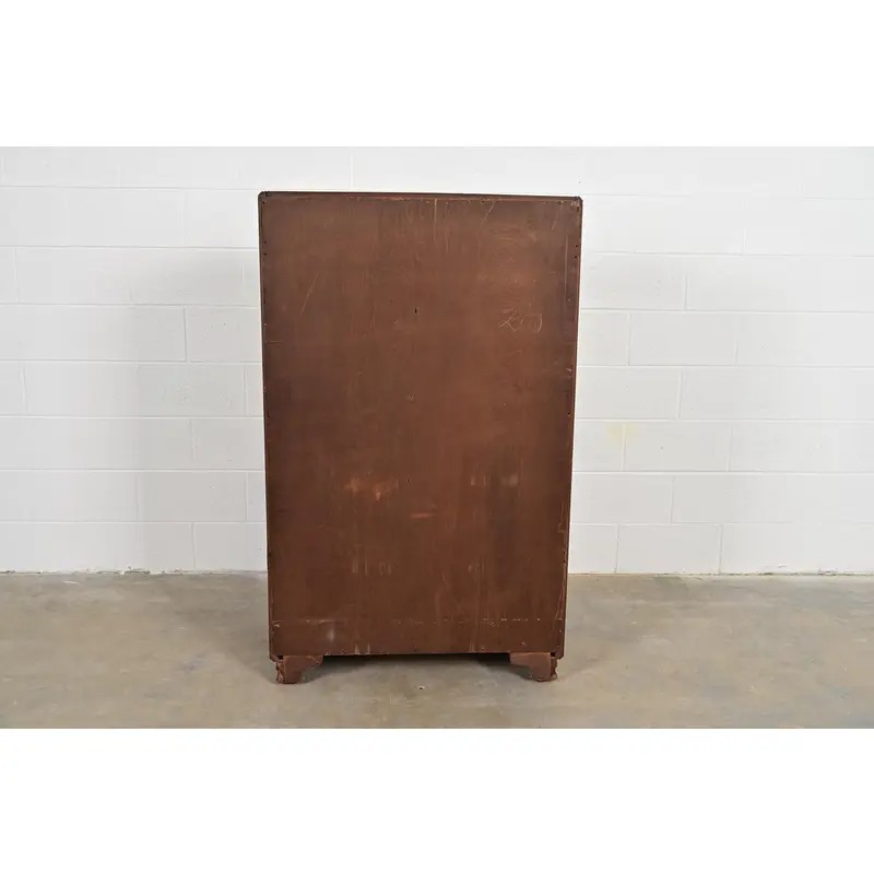 Donald Deskey Style Antique Art Deco Inlaid Walnut Waterfall Highboy Dresser or Chest of Drawers, Circa 1930s - Image 11