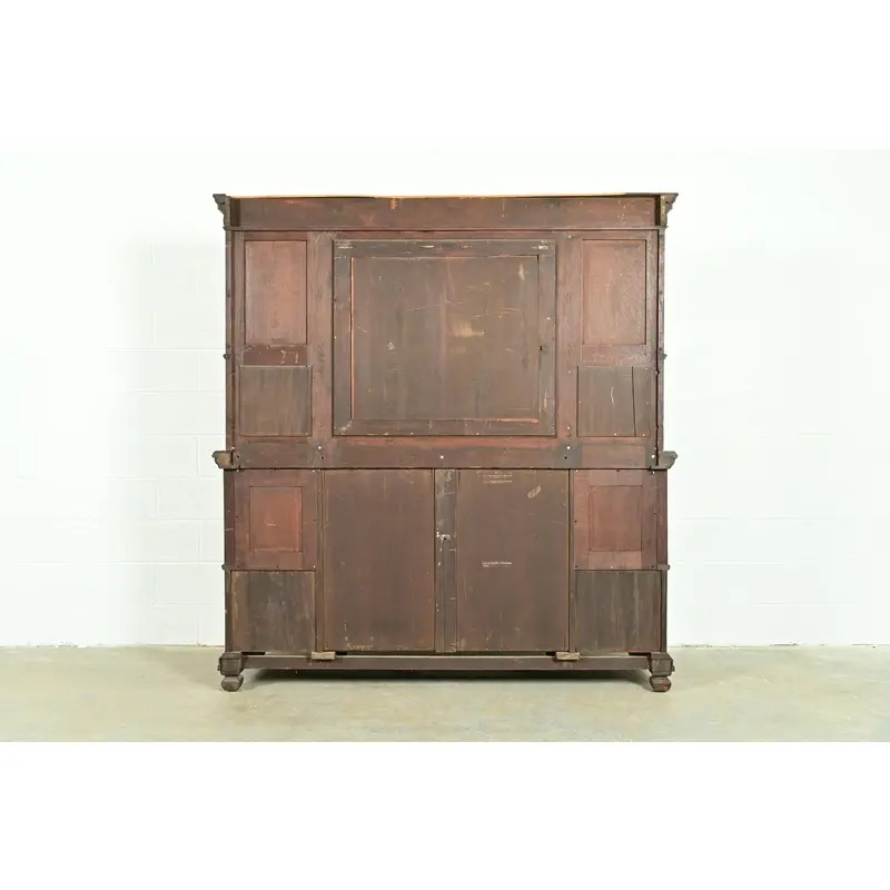 Herter Brothers Style Antique English Victorian Carved Oak Mirrored Back Bar or Sideboard, Circa 1890s - Image 11