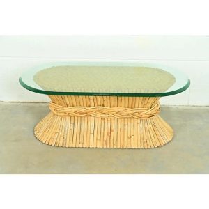 McGuire Hollywood Regency Organic Modern Bamboo Sheaf of Wheat Pedestal Coffee Table, Circa 1970s