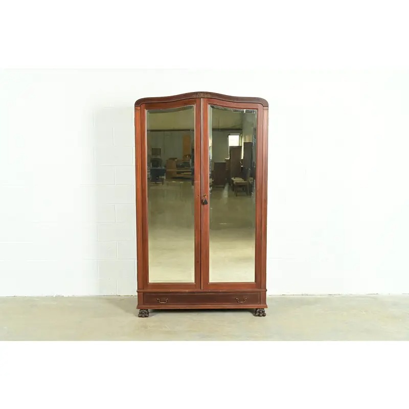 R. J. Horner Victorian Mahogany Mirror Front Armoire Dresser or Linen Press, Circa 1890s