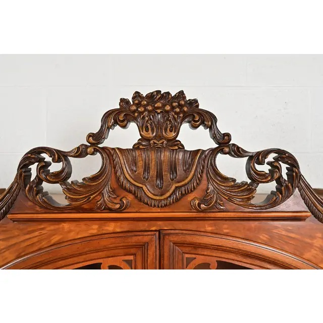 Romweber French Provincial Louis XV Burl Wood Breakfront Bookcase Cabinet, Circa 1920s - Image 10