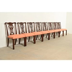 Baker Furniture Georgian Carved Mahogany Dining Chairs, Set of Eight