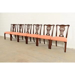 Baker Furniture Georgian Carved Mahogany Dining Chairs, Set of Six