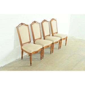 Baker Furniture Style French Regency Louis XVI Carved Walnut Dining Chairs, Set of Four