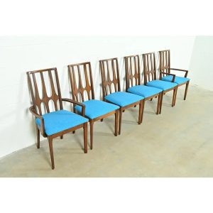Broyhill Brasilia Mid-Century Modern Sculpted Walnut Dining Chairs, Set of Six