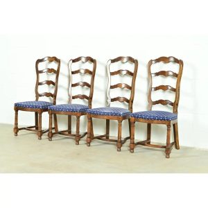 Century Furniture French Country Carved Solid Oak Ladder Back Dining Chairs, Set of Four