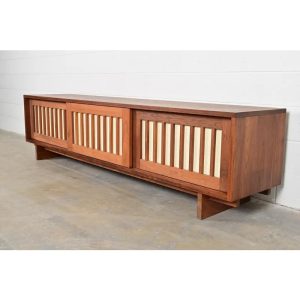 George Nakashima Style Studio Crafted Sculpted Walnut Sliding Door Sideboard Credenza