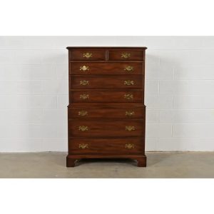 Henkel Harris Georgian Solid Mahogany Eight-Drawer Highboy Dresser, 1960s