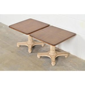 Heritage Furniture Regency Walnut Pedestal Tea Tables or Occasional Side Tables, Pair