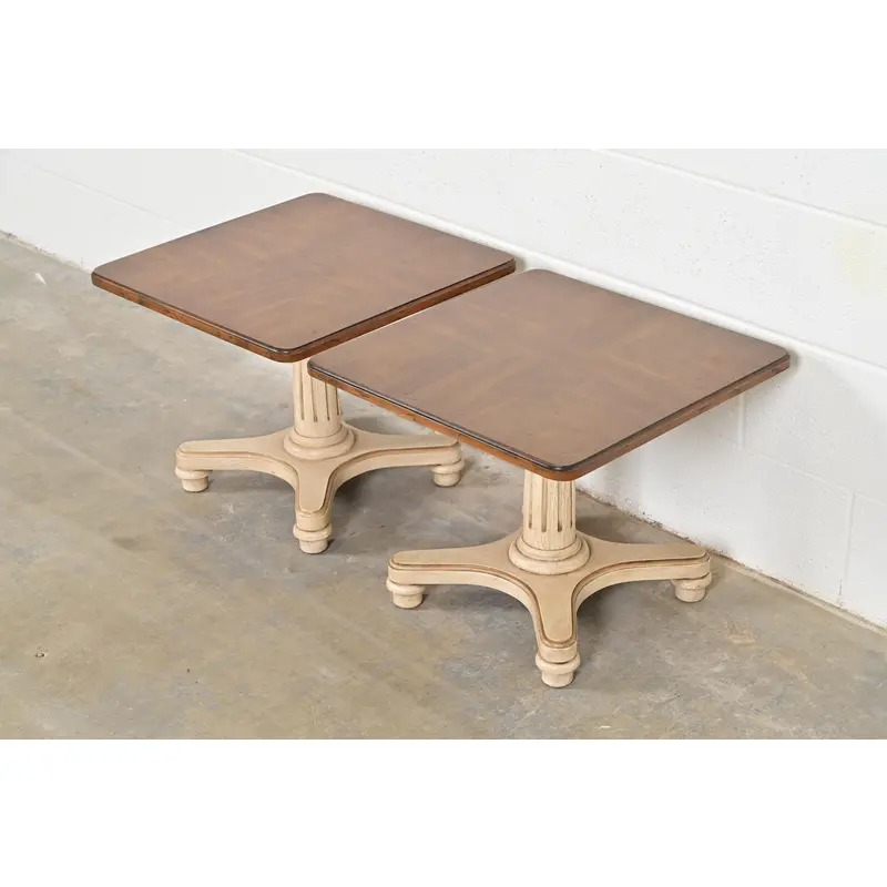 Heritage Furniture Regency Walnut Pedestal Tea Tables or Occasional Side Tables, Pair