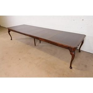 Saybolt Cleland Georgian Burled Walnut Monumental Extension Dining Table, Newly Refinished