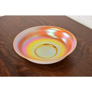 Steuben Gold Aurene on Calcite Large Iridescent Art Glass Fruit Bowl or Center Bowl