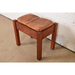 Stickley Antique Mission Oak Arts & Crafts Upholstered Footstool or Ottoman