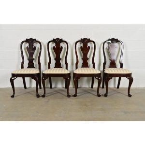 Stickley Queen Anne Carved Solid Mahogany Dining Chairs, Set of Four