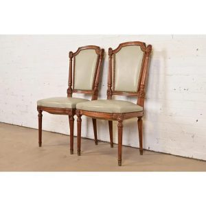 Baker Furniture Style French Regency Louis XVI Carved Walnut Side Chairs or Dining Chairs, Pair