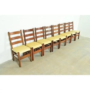 Gustav Stickley Antique Mission Oak Arts & Crafts Ladder Back Dining Chairs, Set of Eight