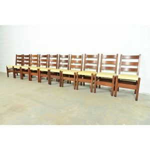 Gustav Stickley Antique Mission Oak Arts & Crafts Ladder Back Dining Chairs, Set of Ten