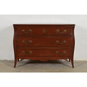 John Widdicomb Style French Provincial Louis XV Carved Cherry Wood Commode or Chest of Drawers, Circa 1940s