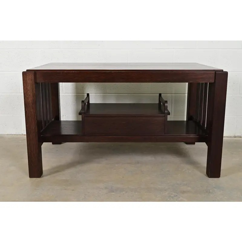 Limbert Style Antique Mission Oak Arts & Crafts Desk or Library Table, Circa 1910 - Image 13