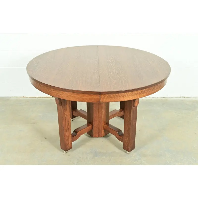 Stickley Brothers Style Antique Mission Oak Arts & Crafts Extension Dining Table, Newly Refinished
