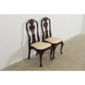 Stickley Queen Anne Carved Solid Mahogany Side Chairs or Dining Chairs, Pair