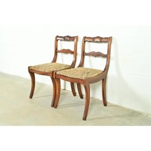 Kindel Furniture Style Regency Carved Solid Mahogany Side Chairs or Dining Chairs, Pair
