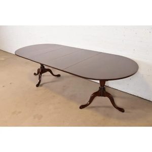 Kittinger Georgian Solid Mahogany Double Pedestal Extension Dining Table, Newly Refinished