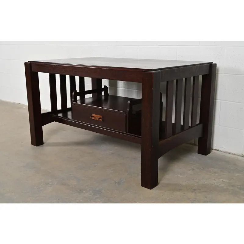 Limbert Style Antique Mission Oak Arts & Crafts Desk or Library Table, Circa 1910