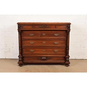 R. J. Horner Style Antique Victorian Carved Walnut Marble Top Buffet Server or Dresser, Circa 1880s