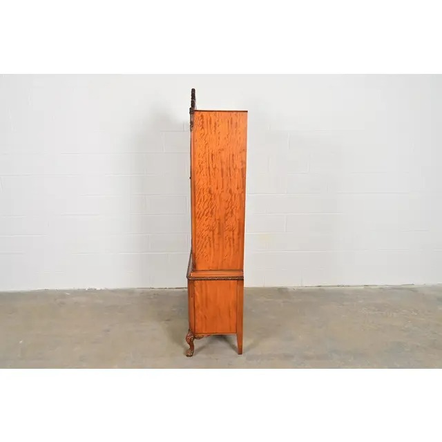 Romweber French Provincial Louis XV Burl Wood Breakfront Bookcase Cabinet, Circa 1920s - Image 13