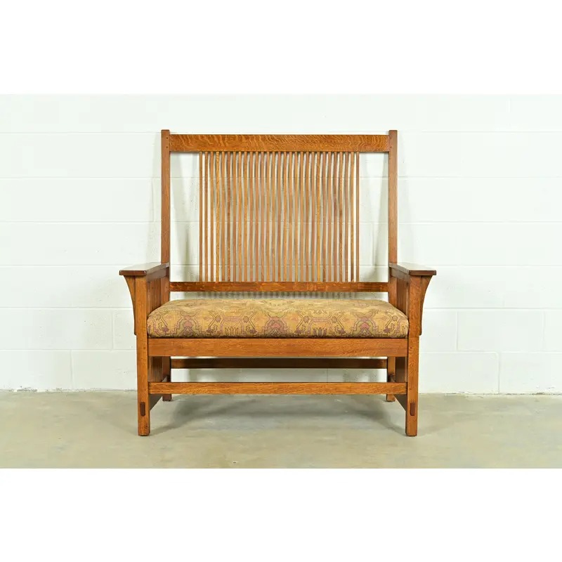 Stickley Mission Oak Arts & Crafts Spindle Bench or Settee