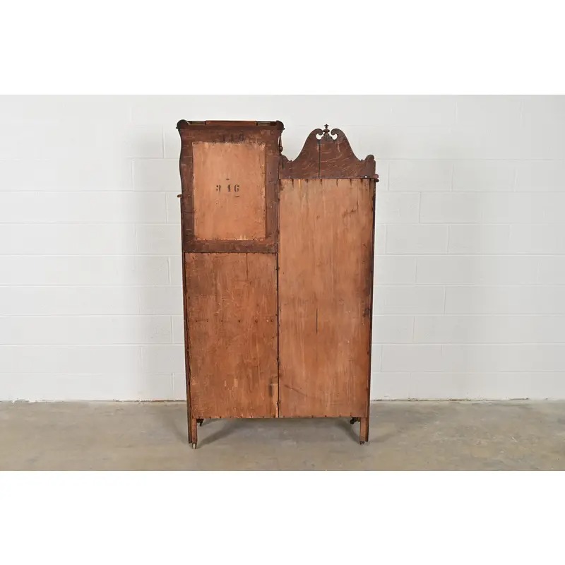 Antique Victorian Carved Tiger Oak Side-by-Side Bookcase With Drop Front Secretary Desk, Circa 1900 - Image 15