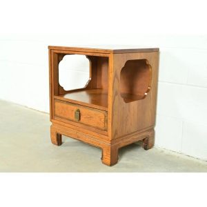 Davis Cabinet Co. Mid-Century Hollywood Regency Chinoiserie Teak Nightstand, Circa 1960s
