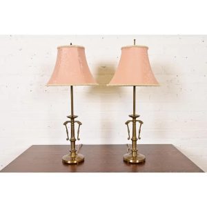 Ralph Lauren Style Art Deco Brass Table Lamps, Pair