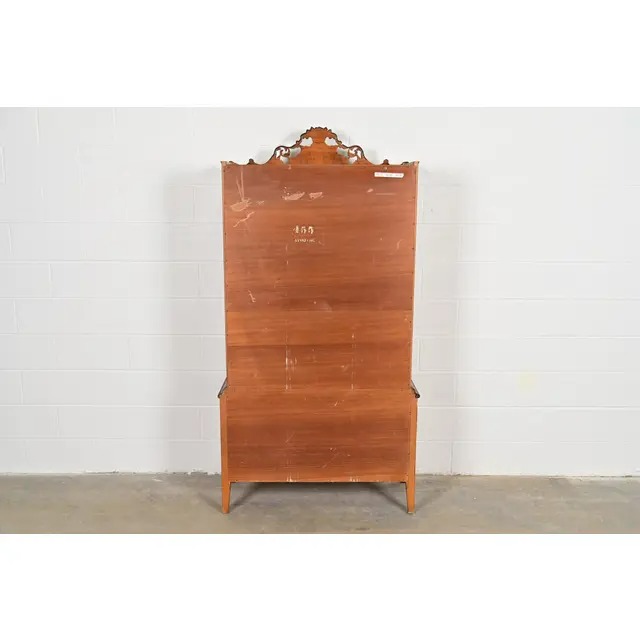 Romweber French Provincial Louis XV Burl Wood Breakfront Bookcase Cabinet, Circa 1920s - Image 14