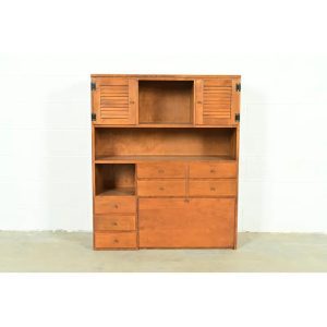 Ethan Allen American Colonial Solid Maple Secretary Desk Hutch Top or Wall Unit, Circa 1970s