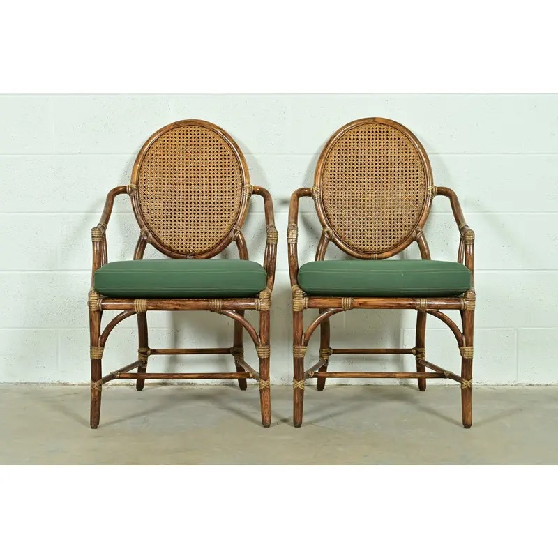 McGuire Hollywood Regency Organic Modern Bamboo and Cane Armchairs, Pair