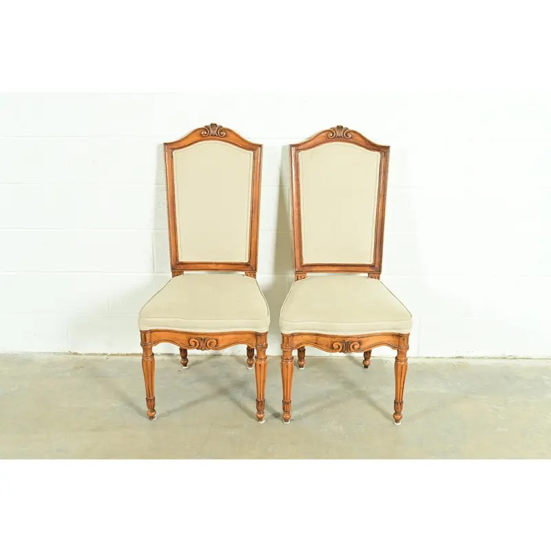 Baker Furniture Style French Regency Louis XVI Carved Walnut Side Chairs or Dining Chairs, Pair - Image 2