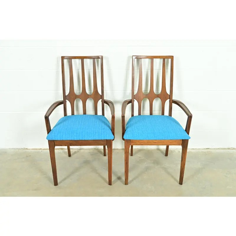 Broyhill Brasilia Mid-Century Modern Sculpted Walnut High Back Armchairs, Pair - Image 2