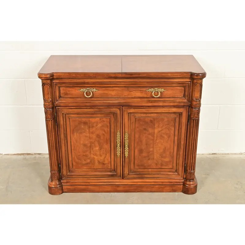 Drexel Heritage French Regency Louis XVI Burled Walnut Flip Top Server or Bar Cabinet, Circa 1960s - Image 2