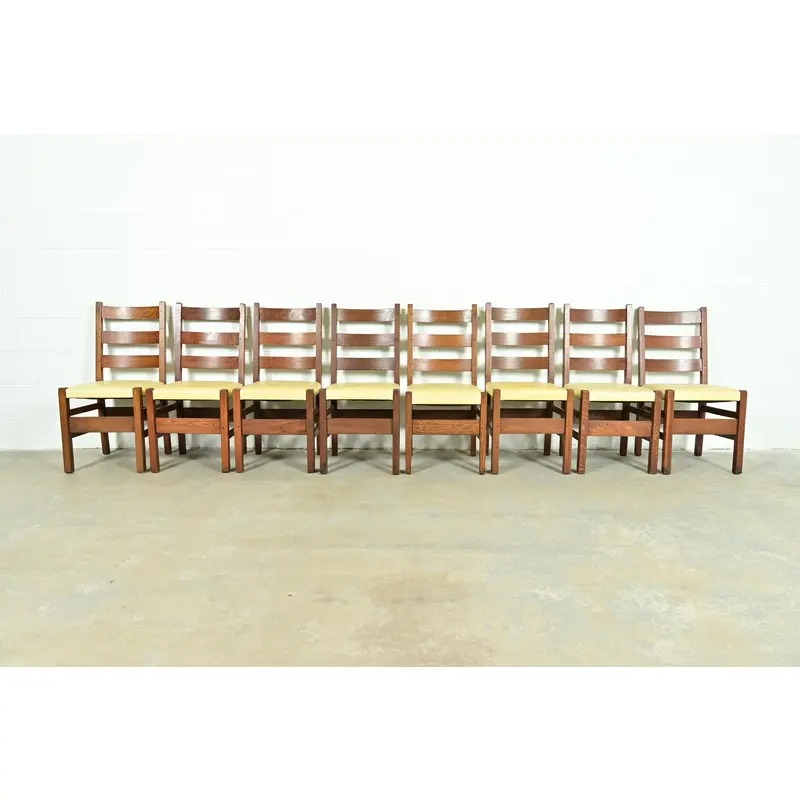 Gustav Stickley Antique Mission Oak Arts & Crafts Ladder Back Dining Chairs, Set of Eight - Image 2