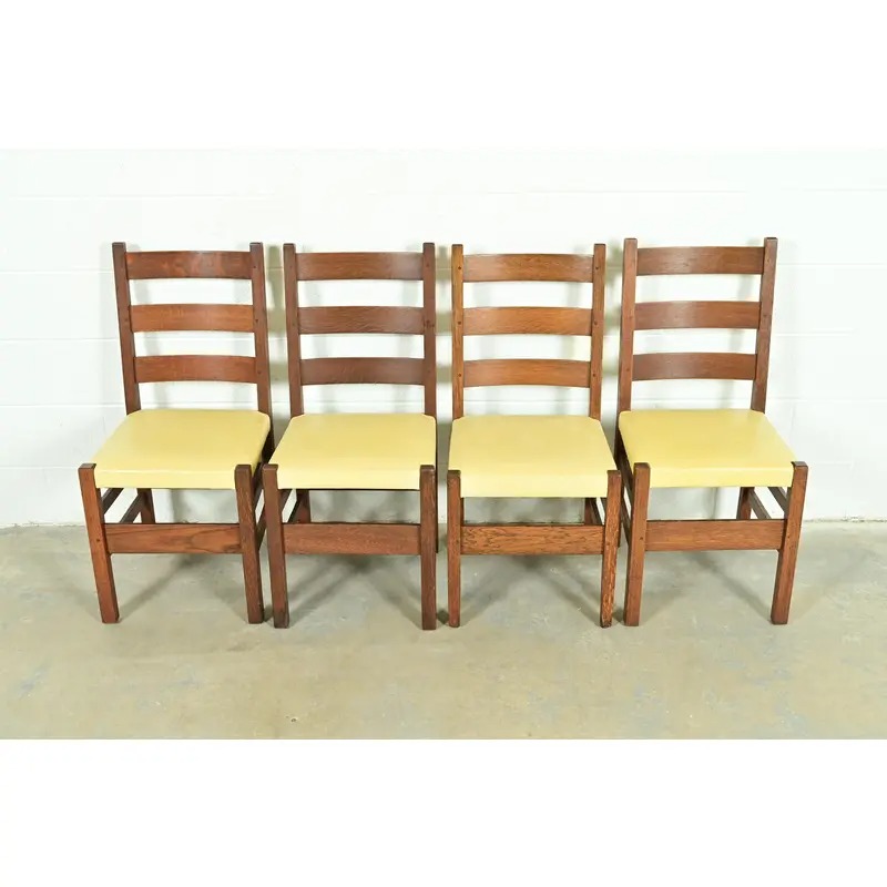 Gustav Stickley Antique Mission Oak Arts & Crafts Ladder Back Dining Chairs, Set of Four - Image 2
