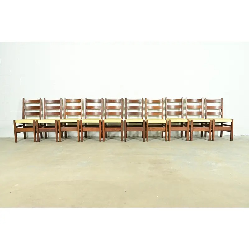 Gustav Stickley Antique Mission Oak Arts & Crafts Ladder Back Dining Chairs, Set of Ten - Image 2