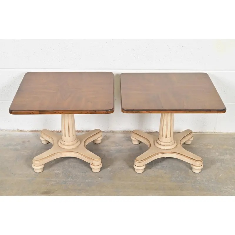Heritage Furniture Regency Walnut Pedestal Tea Tables or Occasional Side Tables, Pair - Image 2
