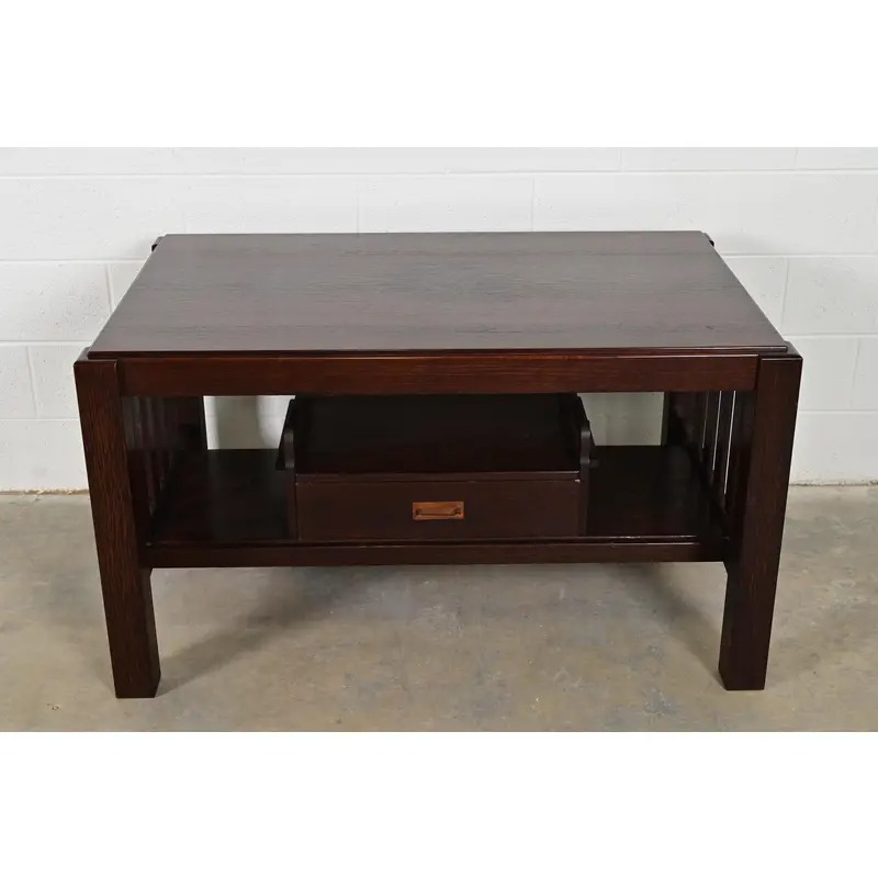Limbert Style Antique Mission Oak Arts & Crafts Desk or Library Table, Circa 1910 - Image 2